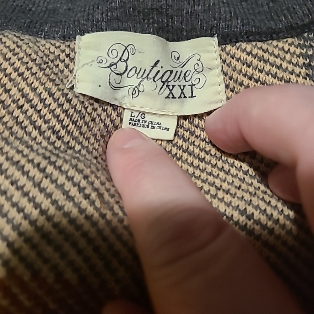 Forever 21 Women's Cardigan - Gray and Tan Stripes - Picture 2 of 4